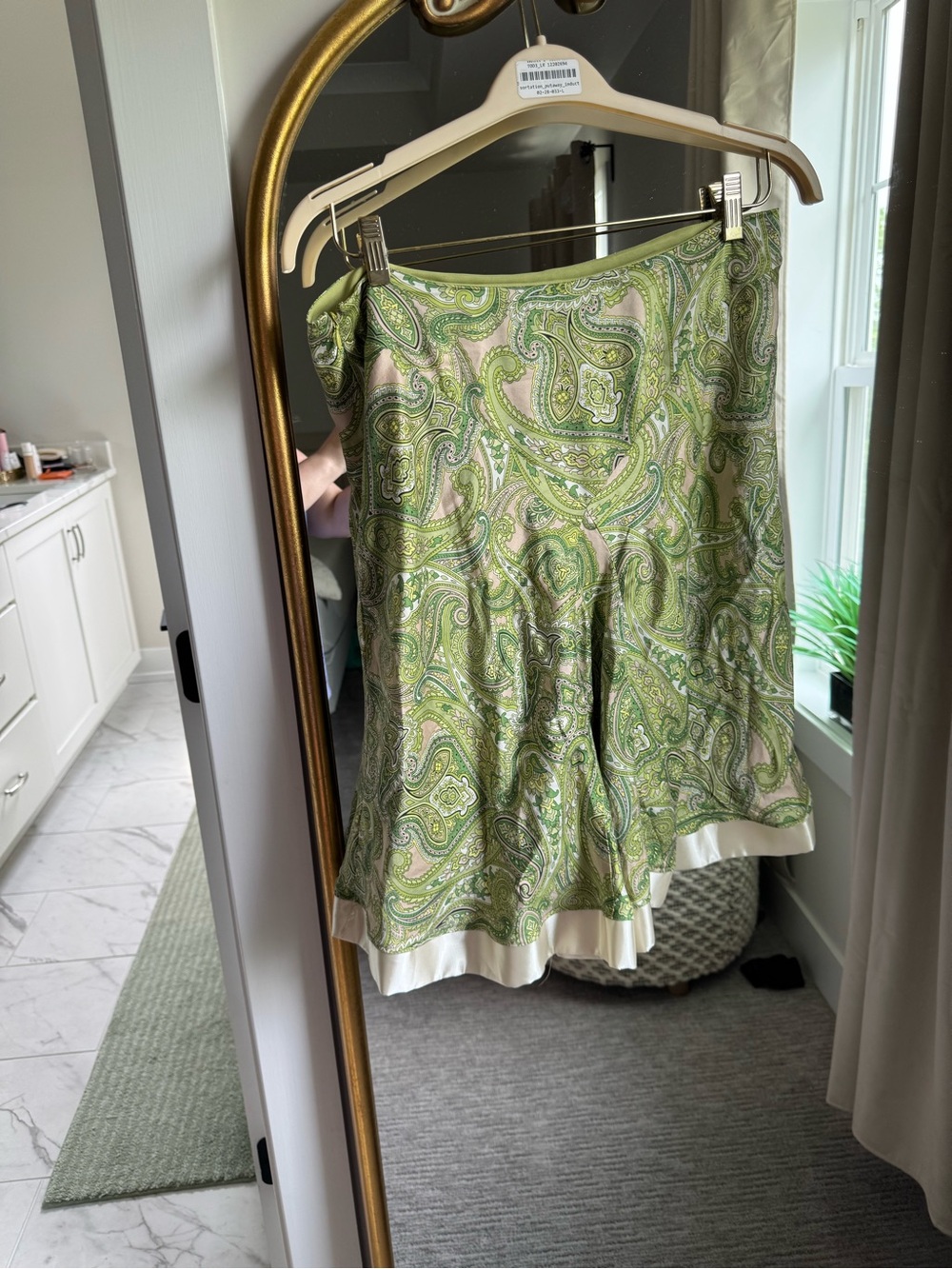 INC International Concepts Green Paisley A-Line Skirt with Cream Hem